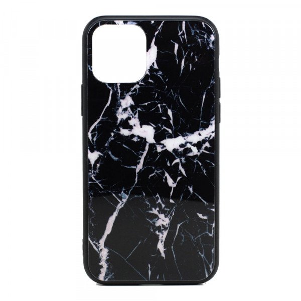Wholesale iPhone 11 Pro (5.8in) Design Tempered Glass Hybrid Case (Black Marble)